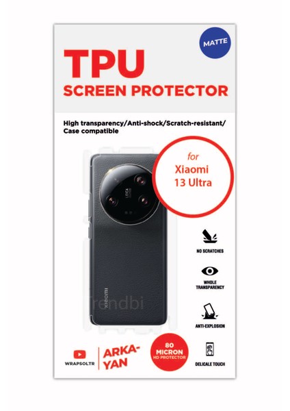 Xiaomi 13 Ultra Mat Arka ve Yan Kaplama Köşeler Dahil Kaplayan Hd Film