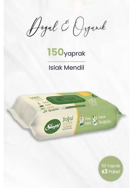 Doğal & Organik Islak Mendil 50 Adet x 3 (150 Yaprak)
