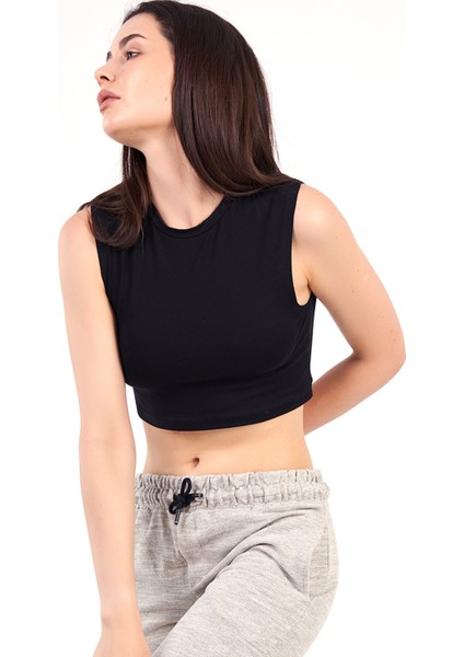Kadın Siyah Kolsuz Crop - Atlet modelleri