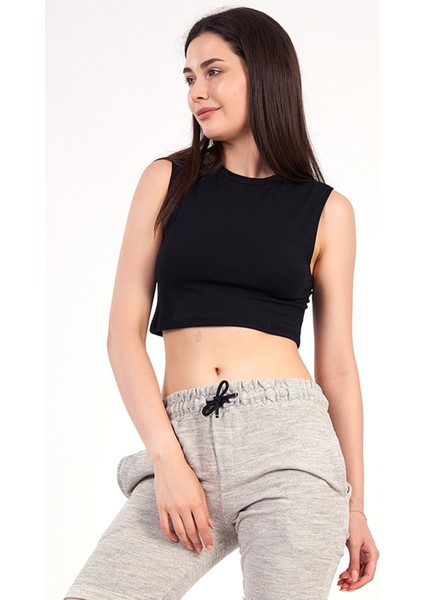 Kadın Siyah Kolsuz Crop - Atlet fırsatları