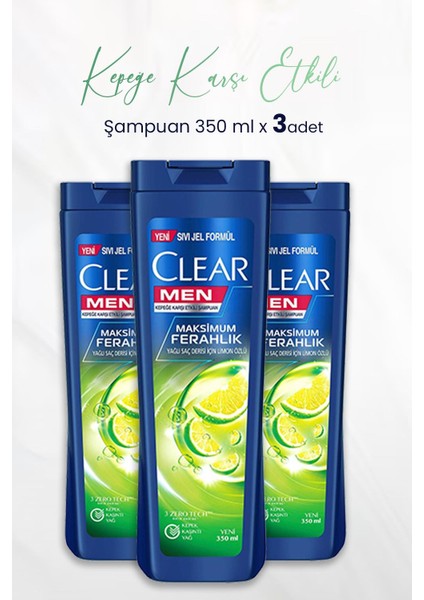 Men Kepeğe Karşı Etkili Şampuan Maksimum Ferahlık Limon Özlü 350 ml x 3 Adet