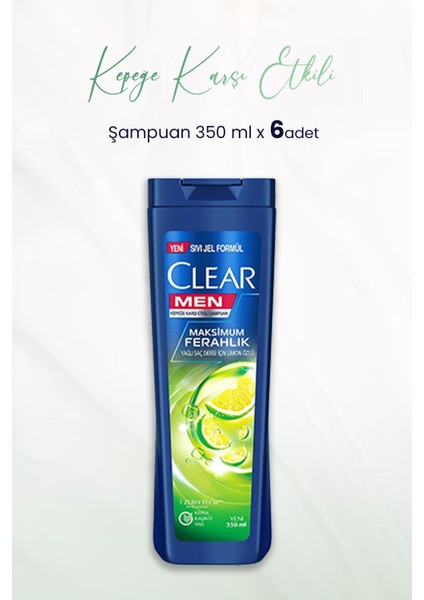 Men Kepeğe Karşı Etkili Şampuan Maksimum Ferahlık Limon Özlü 350 ml x 6 Adet