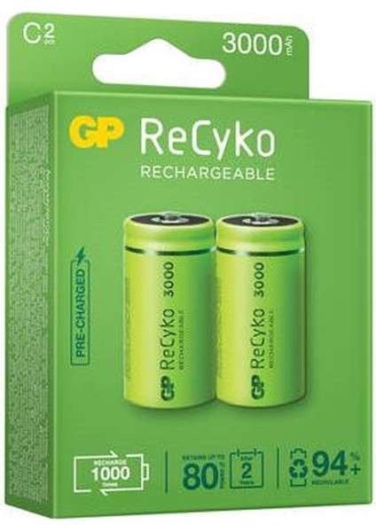 1.2 VOLT - 3000 MAH NI-MH ORTA C BOY ŞARJLI PİL 2LI PAKET