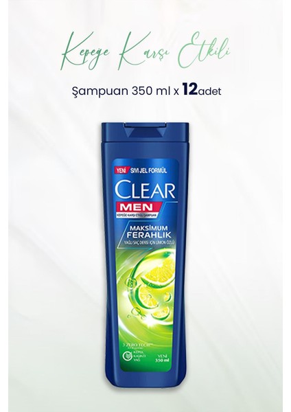 Men Kepeğe Karşı Etkili Şampuan Maksimum Ferahlık Limon Özlü 350 ml x 12 Adet