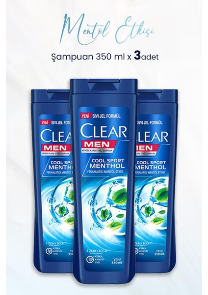 Men Kepeğe Karşı Etkili Şampuan Ferahlatıcı Mentol Etkisi 350 ml x 3 Adet