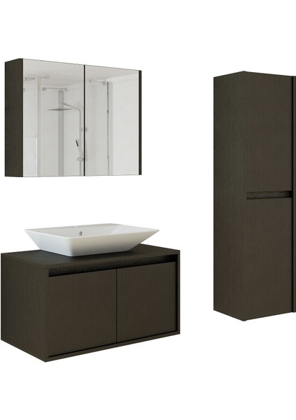 Lavabolu Ahşap Siyah Suntalam 85 cm Banyo Dolabı + Aynalı Banyo Üst Dolabı + Boy Dolabı indirimleri