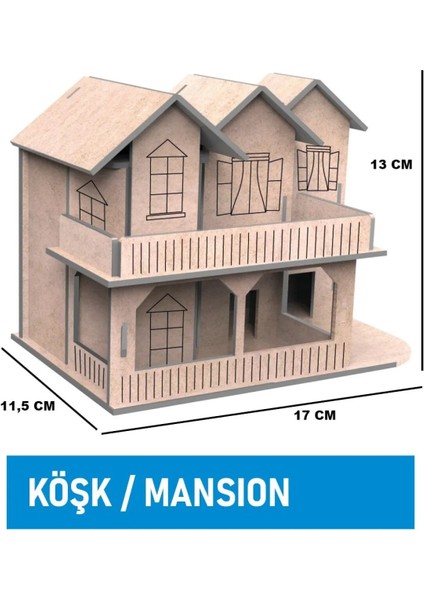 Ahşap Köşk Ev Maket Boyama Seti, 6'lı Boya ve Fırça Dahil