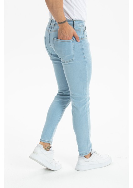 Erkek Açık Mavi Skinny Fit Pantolon