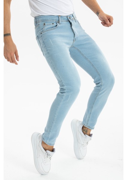 Erkek Açık Mavi Skinny Fit Pantolon