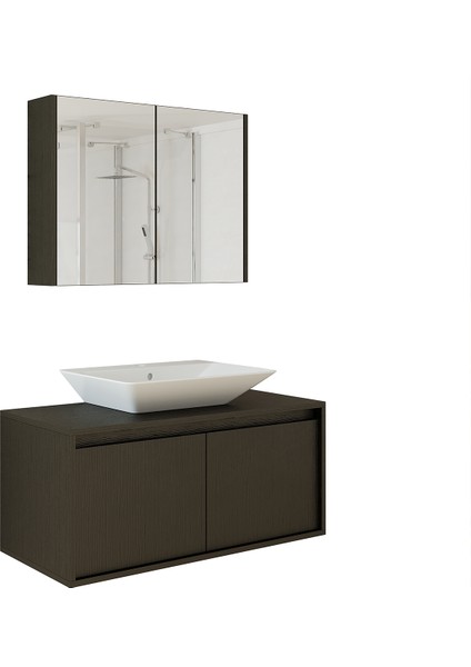 Lavabolu Ahşap Siyah Suntalam 100 cm Banyo Dolabı + Aynalı Banyo Üst Dolabı indirimleri