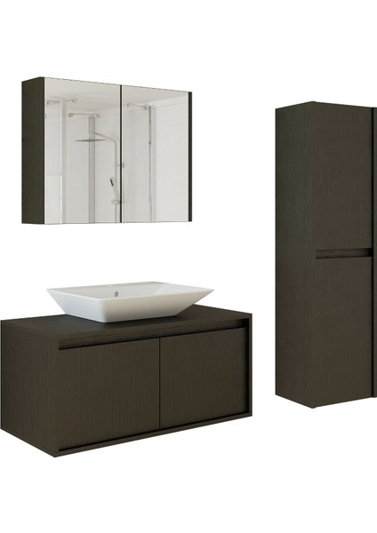 Lavabolu Ahşap Siyah Suntalam 100 cm Banyo Dolabı + Aynalı Banyo Üst Dolap + Banyo Boy Dolap indirimleri