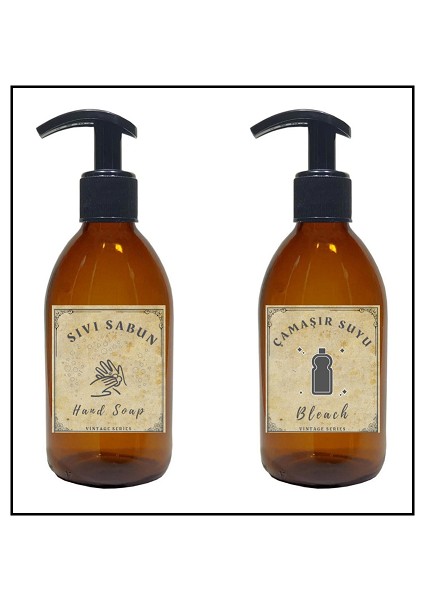 JUNİBELİW 3lü Set Vintage Serisi Amber Cam Şişe 2X250ML Sıvı Sabun Çamaşır Suyu Etiketli+ Altlık fiyatları