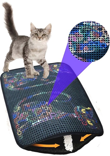Elekli Desenli Kedi Tuvalet Önü Paspası 60 x 45 cm Yan Kediler