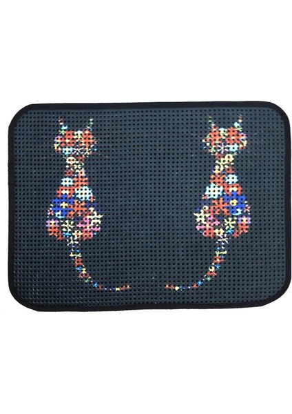 Elekli Desenli Kedi Tuvalet Önü Paspası 60 x 45 cm Ters Kediler
