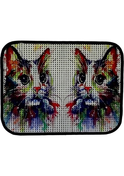 Elekli Desenli Kedi Tuvalet Önü Paspası 60 x 45 cm Gökkuşağı