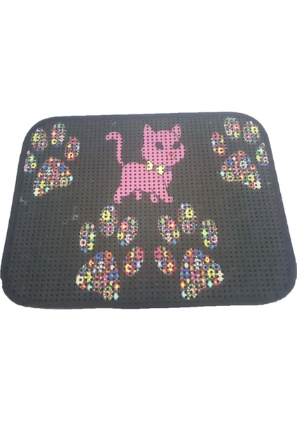 Elekli Desenli Kedi Tuvalet Önü Paspası 60 x 45 cm Pembe Kedi