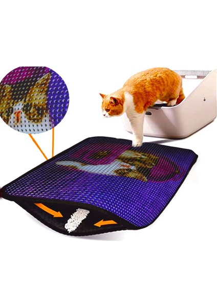 Elekli Desenli Kedi Tuvalet Önü Paspası 60 x 45 cm Sepette Iki Kedi