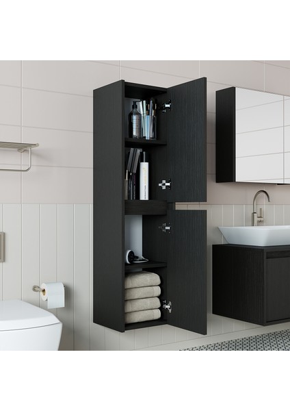 Ahşap Siyah Suntalam 130 x 35 cm Banyo Boy Dolabı