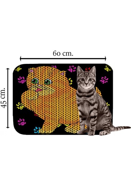 Elekli Desenli Kedi Tuvalet Önü Paspası 60 x 45 cm Tombul Kedi