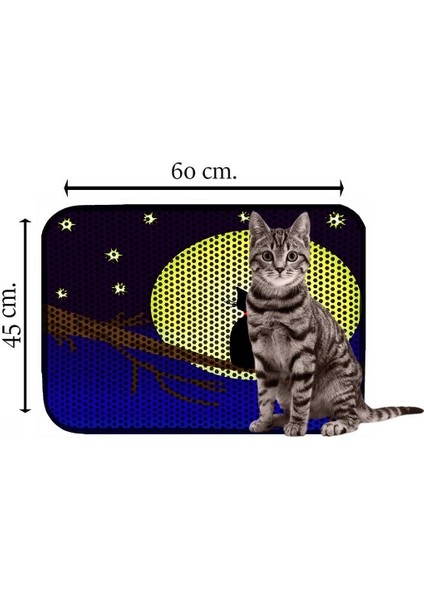 Elekli Desenli Kedi Tuvalet Önü Paspası 60 x 45 cm Moon