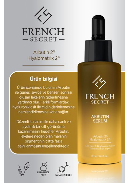 Leke Karşıtı Cilt Tonu Eşitleyici Aydınlatıcı Bakım Serumu 30 ml Arbutin %2 + Hyaluronic Acid fiyatları