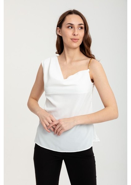 Kadın Askılı Omzu Zincirli Bluz Beyaz indirimleri