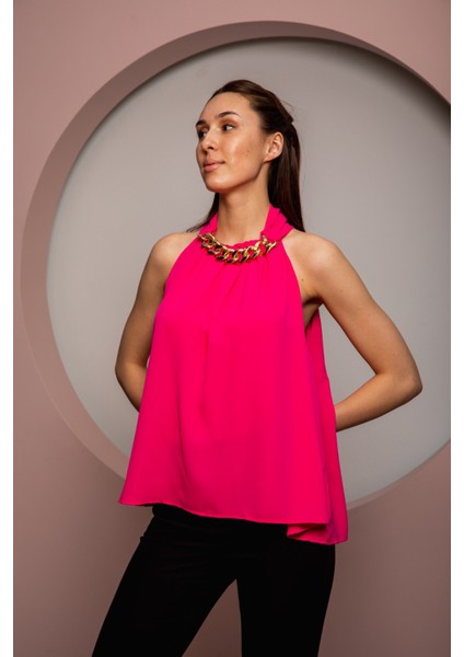 Kadın Yakası Zincirli Bluz Pembe fiyatları