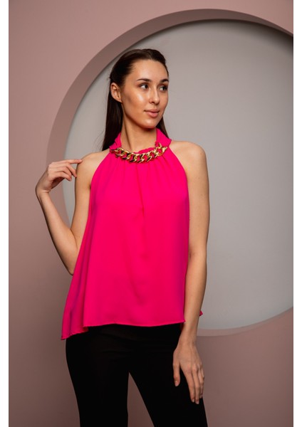 Kadın Yakası Zincirli Bluz Pembe modelleri