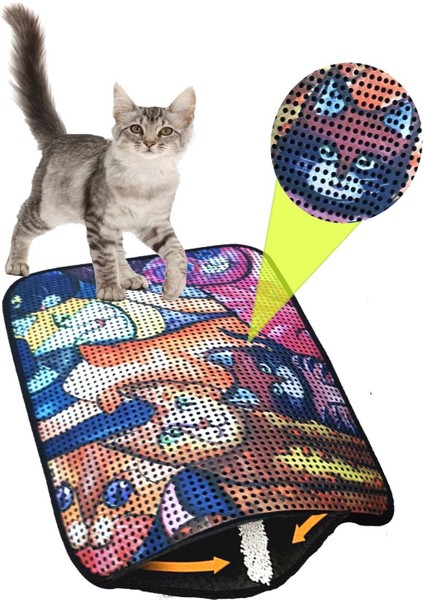 Elekli Desenli Kedi Tuvalet Önü Paspası 60 x 45 cm Kedi Suratlar