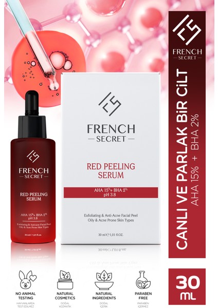 Canlandırıcı Ton Eşitleyici Leke Karşıtı Yenileyici Red Peeling Serum 30 ml (Aha%15+Bha%2+Ph3,8)