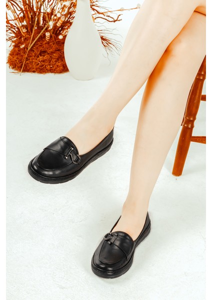 Deri Toka Detaylı Günlük Rahat Kadın Babet Casual Ayakkabı indirimleri