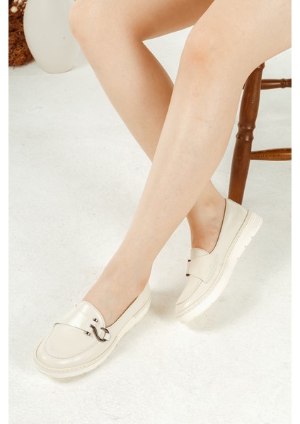 Deri Toka Detaylı Günlük Rahat Kadın Babet Casual Ayakkabı