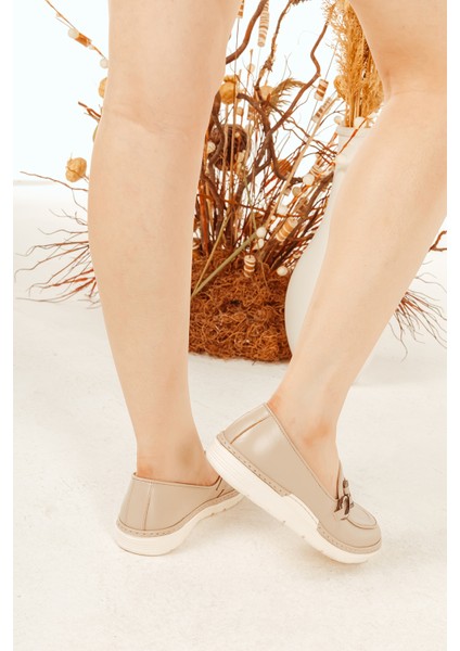 Deri Toka Detaylı Günlük Rahat Kadın Babet Casual Ayakkabı