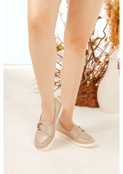 Deri Toka Detaylı Günlük Rahat Kadın Babet Casual Ayakkabı modelleri