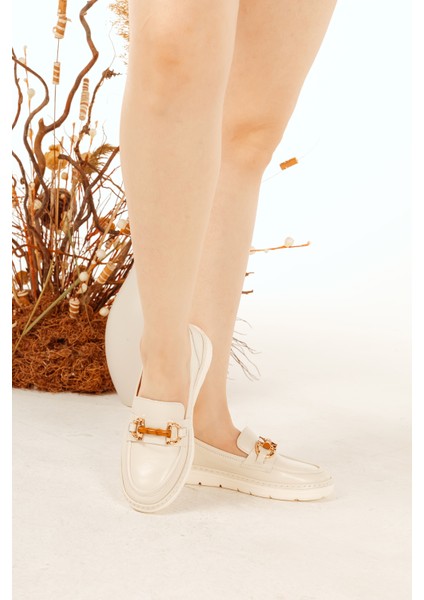 Deri Toka Detaylı Günlük Rahat Kadın Babet Casual Ayakkabı