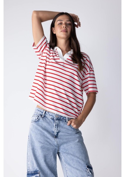 Relax Fit Çizgili Kısa Kollu Polo Tişört A8365AX23SM modelleri