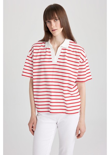 Relax Fit Çizgili Kısa Kollu Polo Tişört A8365AX23SM indirimleri