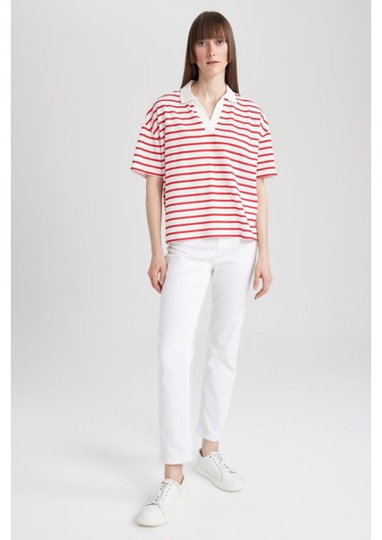 Relax Fit Çizgili Kısa Kollu Polo Tişört A8365AX23SM