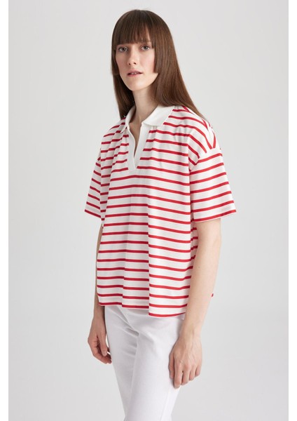 Relax Fit Çizgili Kısa Kollu Polo Tişört A8365AX23SM