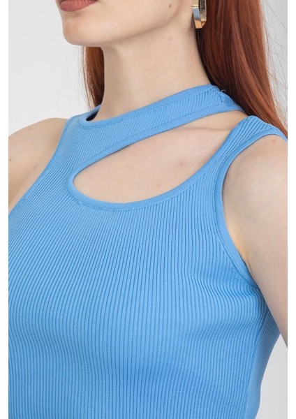 Kadın Yaka Detaylı Kolsuz Bluz Mavi modelleri