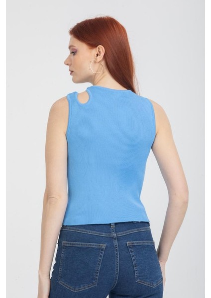 Kadın Yaka Detaylı Kolsuz Bluz Mavi fırsatları