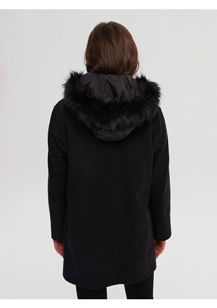 Kapitone Detaylı Kürk Kapüşonlu Kaşmir Kaban 00040 fırsatları