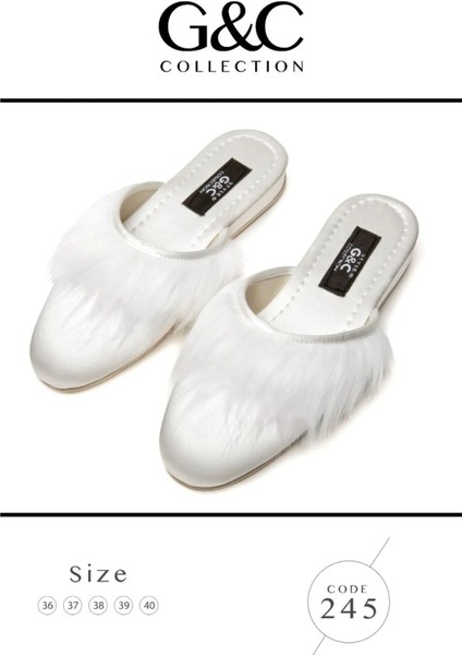 245 Kadın Önü Tüylü Ev Terliği-Ekru fiyatları