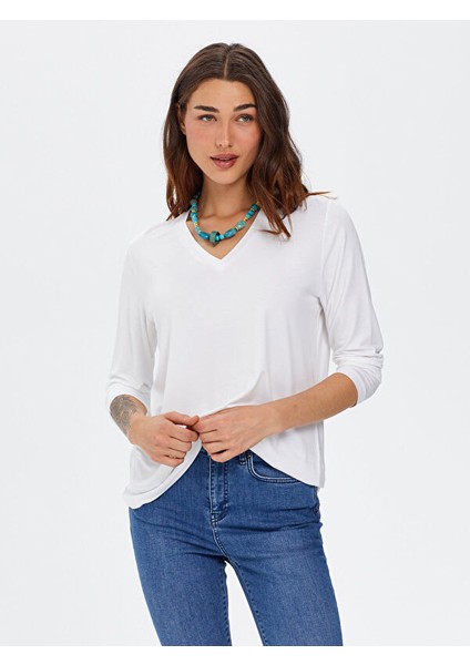V Yaka Uzun Kol T-Shirt 00012