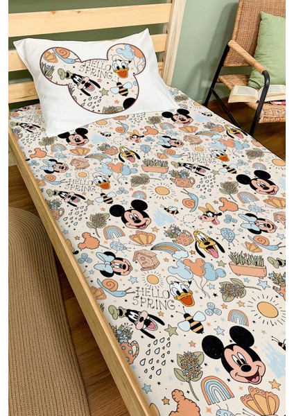 Lastikli Çarşaf Seti (90X190+20) - Cartoon Serisi -  mickey ve Arkadaşları Pattern