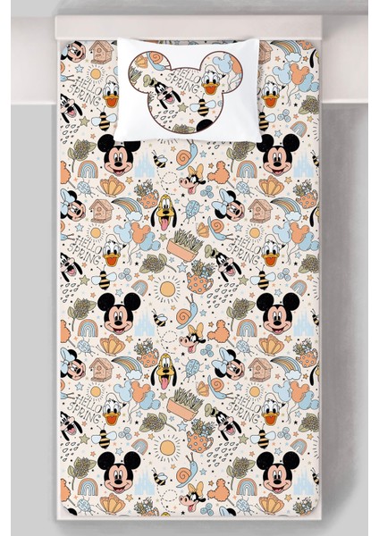 Lastikli Çarşaf Seti (90X190+20) - Cartoon Serisi -  mickey ve Arkadaşları Pattern