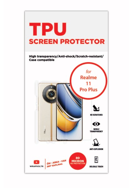 Realme 11 Pro Plus Full Kaplama Ön Arka ve Yanlar 360 Derece Tam Kapatan Hd Film