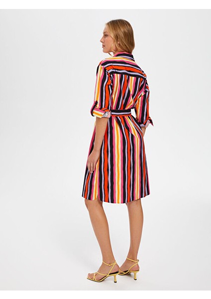 Renkli Çizgili Poplin Elbise 66284 modelleri