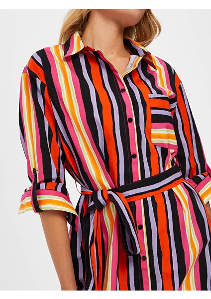 Renkli Çizgili Poplin Elbise 66284 fırsatları