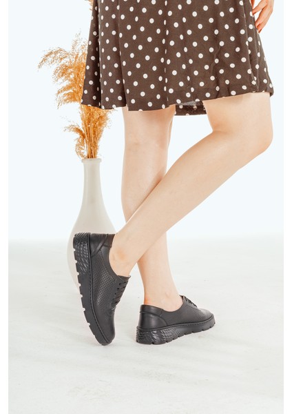 Deri Bağcıklı Baskılı Rahat Kadın Günlük Casual Ayakkabı